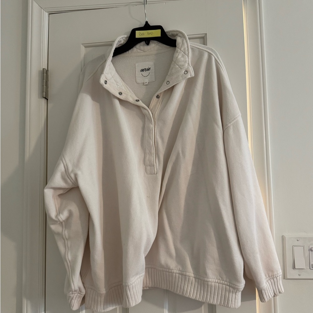 aerie Cream Quarter-Snap Pullover Sweatshirt